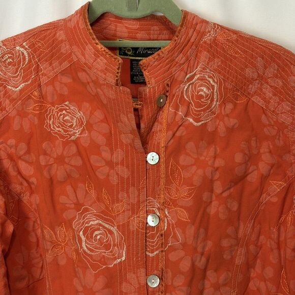 Vintage Mirasol Floral Jacket Womens Large Embroidered Orange Boho Bright Artsy - Picture 3 of 10